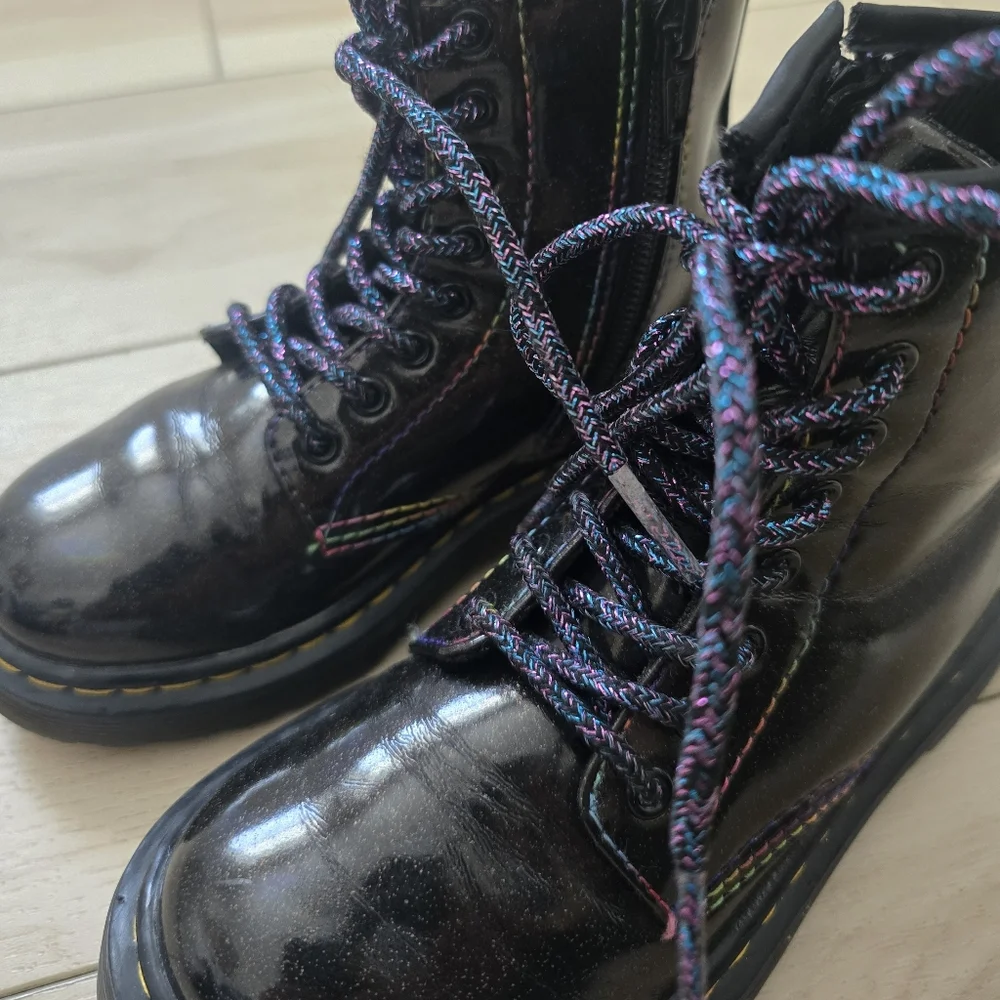 Dr. Martens Junior 1460 Sparkle Rays Lace Up Boots in Black